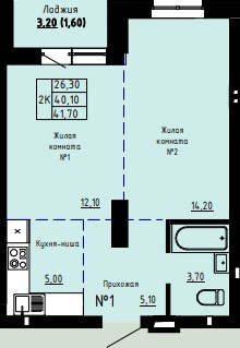 2-комнатная квартира 41.7м2 ЖК Норд-Вест