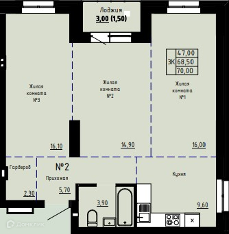 3-комнатная квартира 70м2 ЖК Норд-Вест