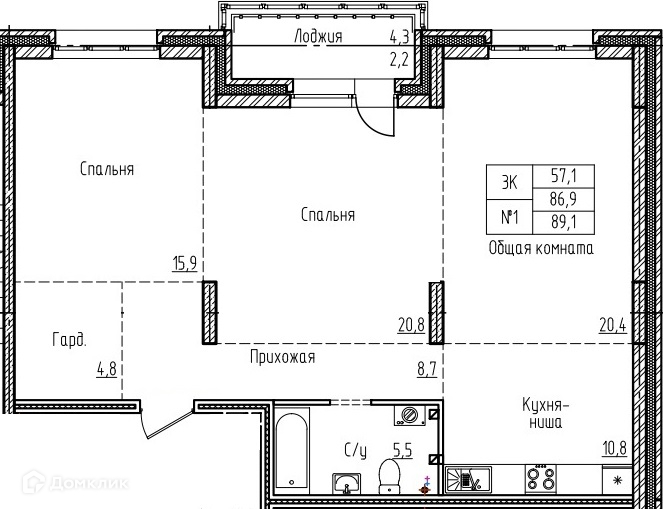 3-комнатная квартира 89.1м2 ЖК Старый город